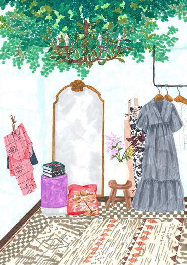 Illustrated fashion and textile interior