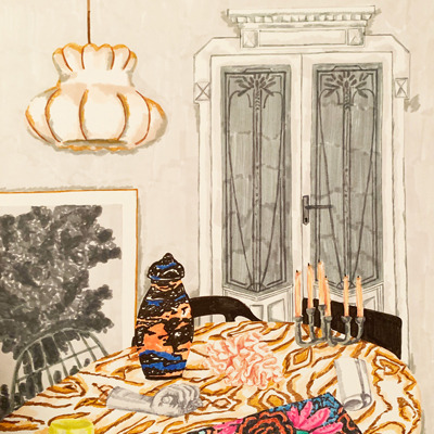 Illustrated living room