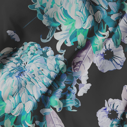 Floral textile print with small hand drawn flowers on a light background