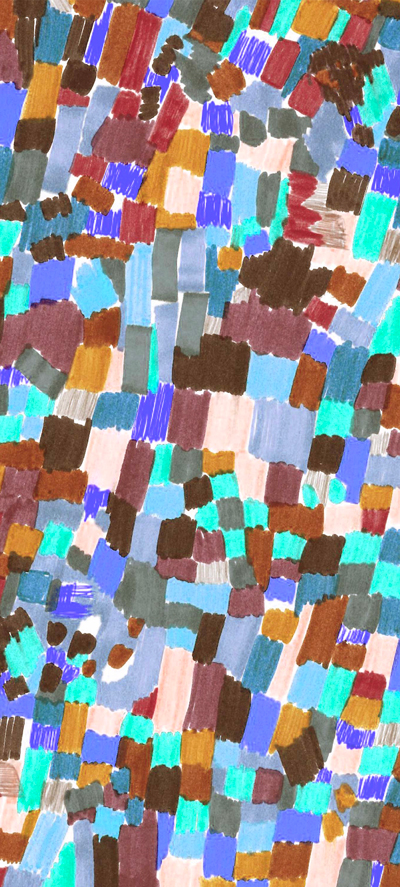 Abstract colourful textile pattern made from irregular painted marks